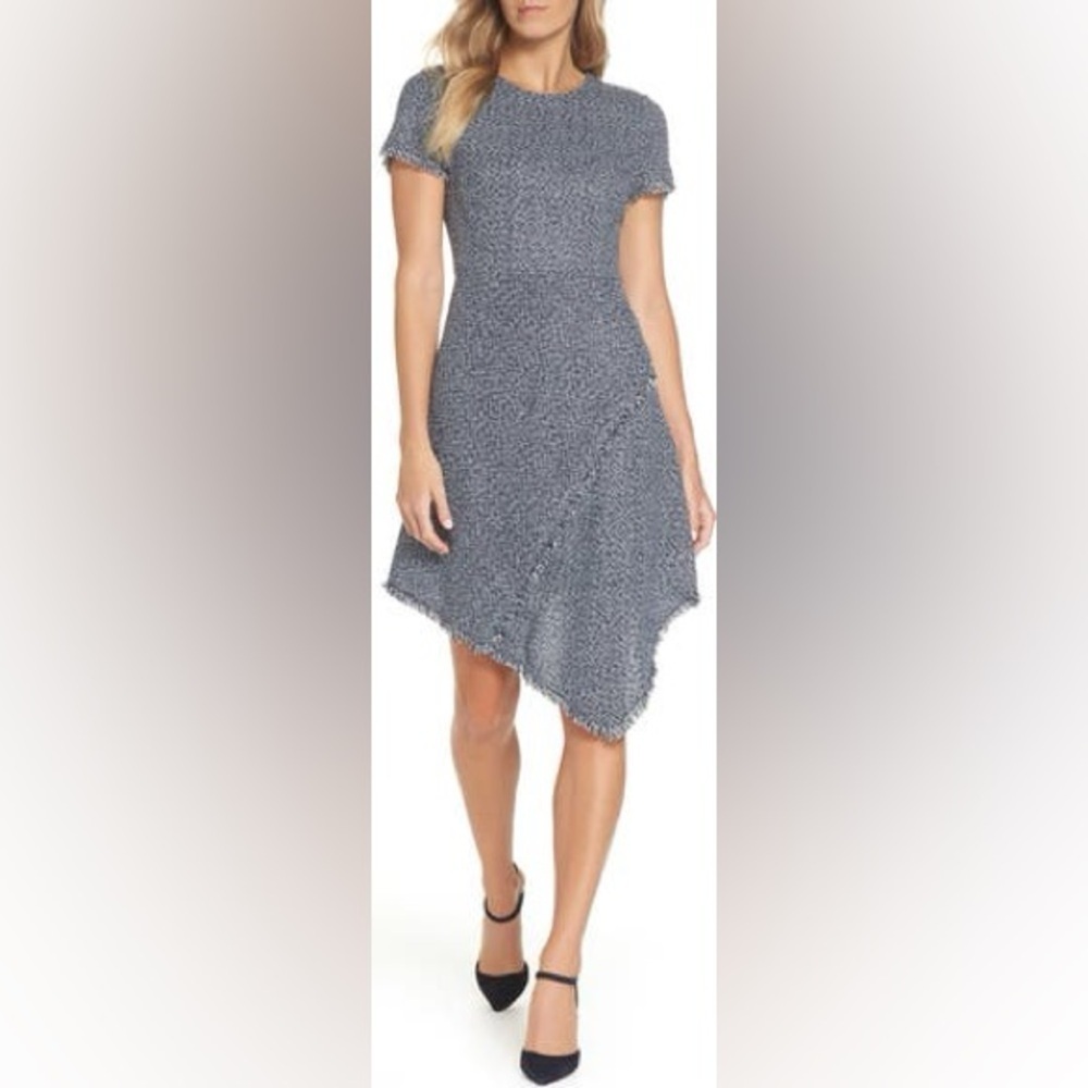 Eliza Asymmetrical Tweed Dress Blue Sz 12 Office Career Knee length Workwear